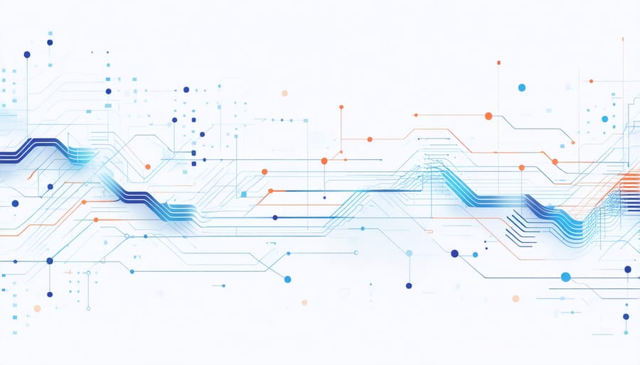 Digital visualization of AI-powered real-time transaction monitoring system with data streams and alert indicators