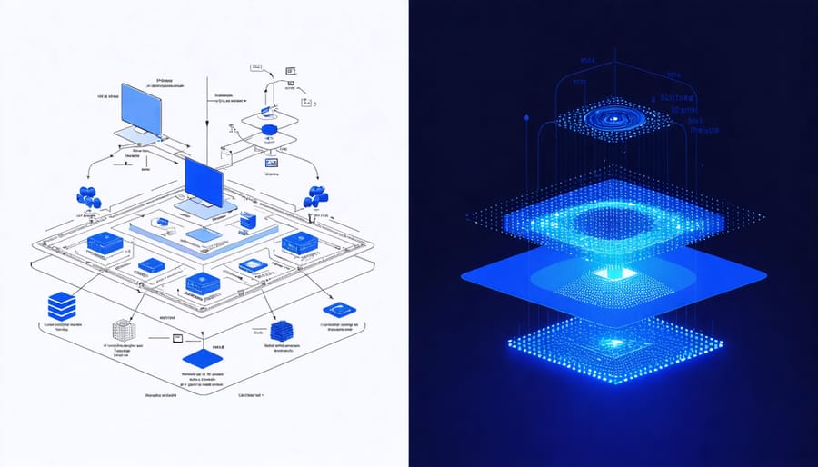 Side-by-side comparison of traditional large AI models versus optimized smaller architectures