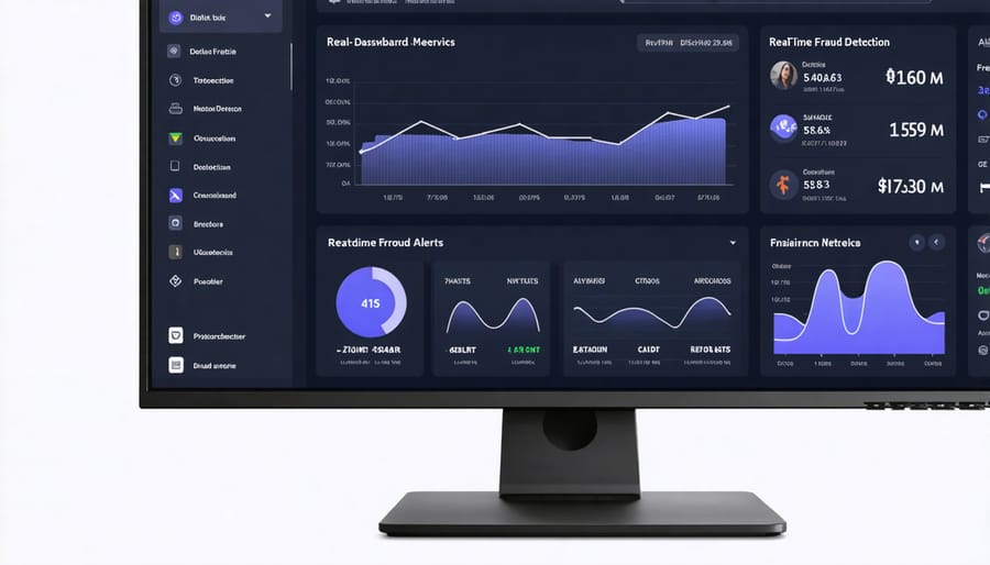 Modern financial fraud detection dashboard with AI-powered analytics and alert systems