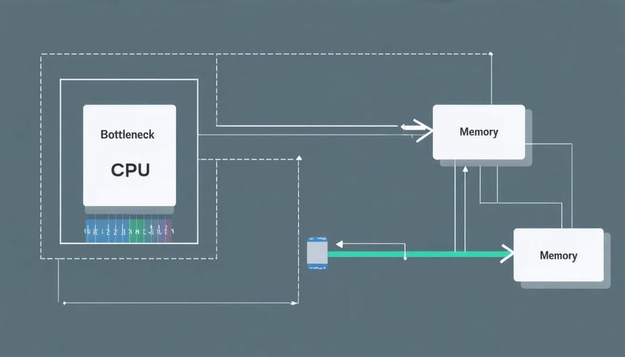 Architectural diagram illustrating the von Neumann bottleneck between processor and memory components