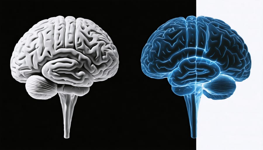 Comparison of traditional brain scan and AI-enhanced brain mapping