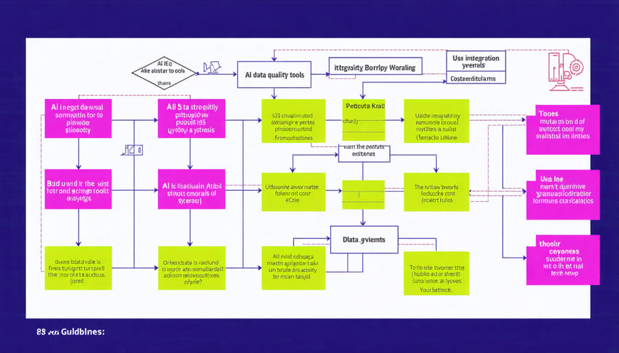 Flowchart illustrating the integration process of AI data quality tools with legacy systems and workflows