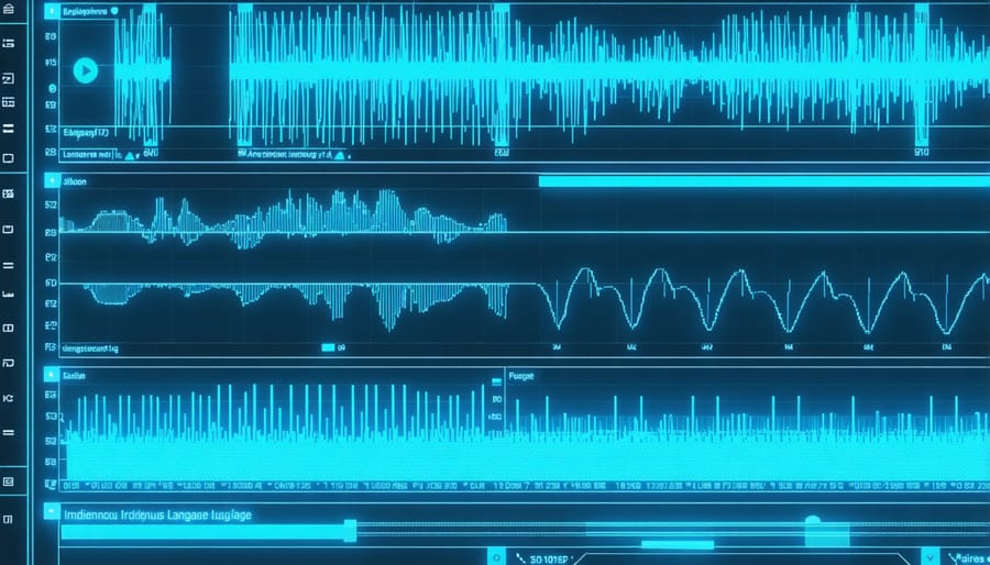 Computer screen displaying real-time speech recognition and transcription of an indigenous language