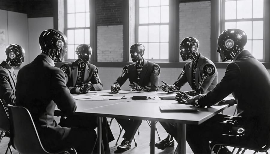 Historical photograph of scientists at the 1956 Dartmouth AI conference, considered the birthplace of artificial intelligence
