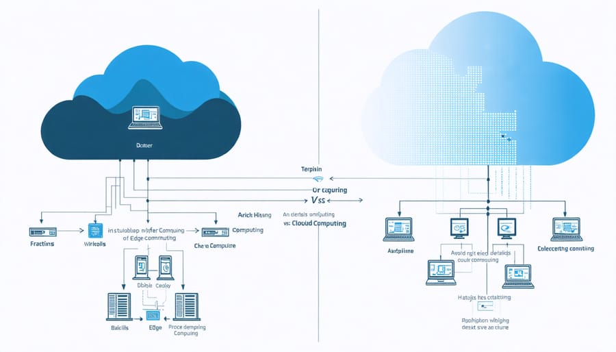 Visual comparison between traditional cloud computing and edge computing architectures