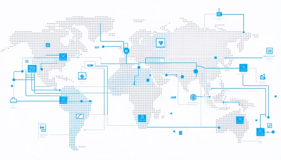 Map showing global data transfer routes with GDPR compliance verification points