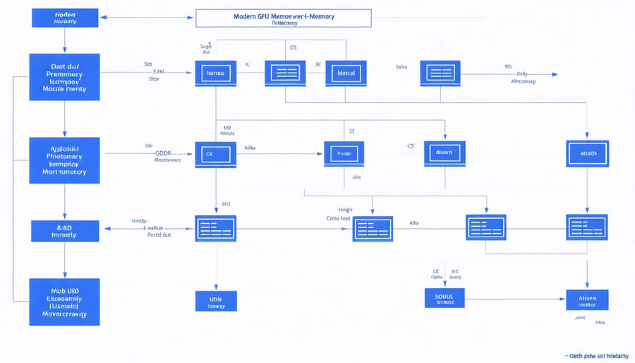 Hierarchical diagram of GPU memory architecture showing cache levels, bandwidth, and data flow