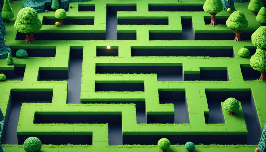 Maze environment with an AI agent, target location, and highlighted learning path