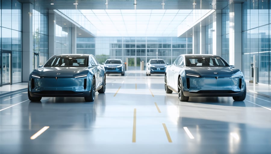 Autonomous vehicle undergoing safety testing at NHTSA facility with monitoring equipment