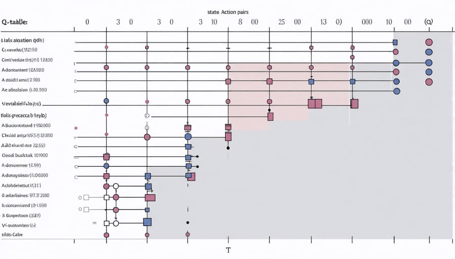 Example Q-table matrix showing numerical values for different state-action combinations