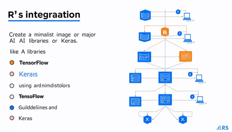 Flowchart showing R's connections to TensorFlow, Keras, and other AI frameworks