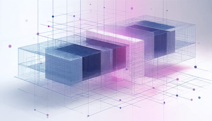 Detailed 3D illustration of a Tensor Core performing matrix multiplication with data flow patterns