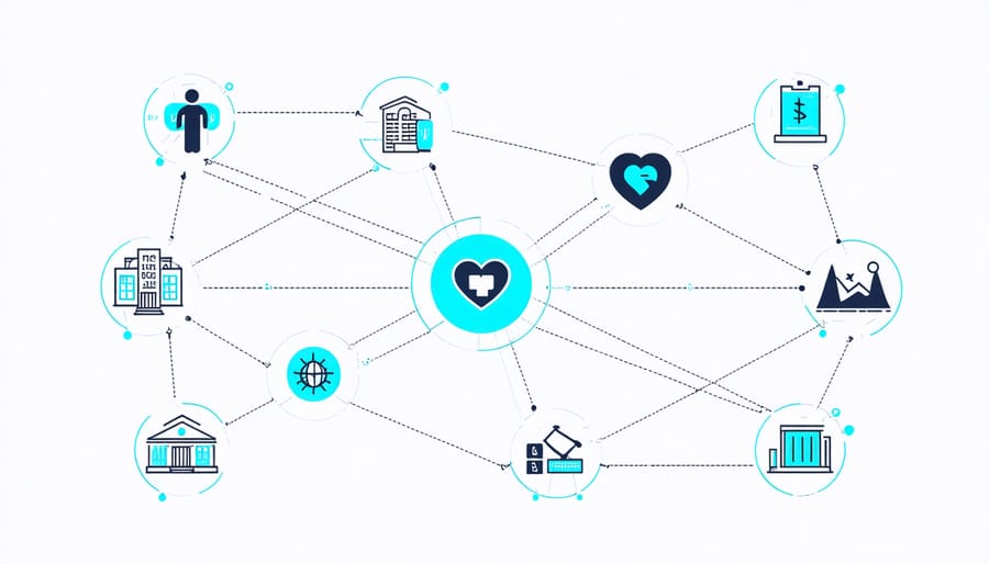 Visual network diagram illustrating AI connections between different industry sectors
