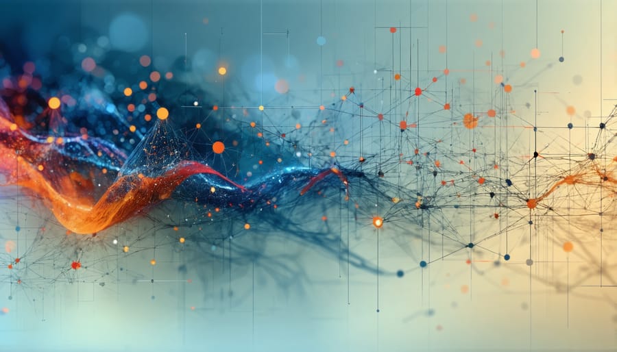 Abstract visualization of AI ethical decision-making network with glowing nodes and connections