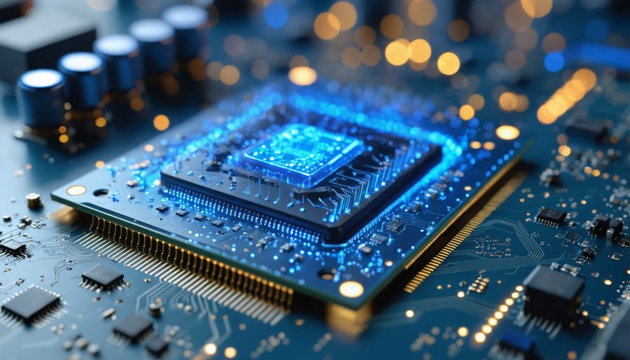 Detailed view of an AI processor chip showing specialized neural processing architecture