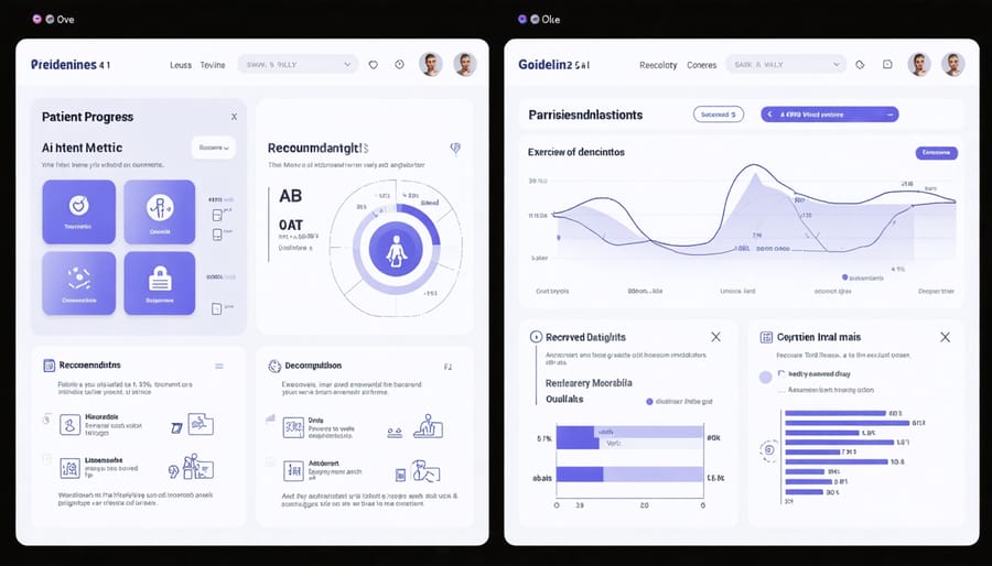 AI rehabilitation dashboard displaying patient progress metrics and personalized exercise recommendations