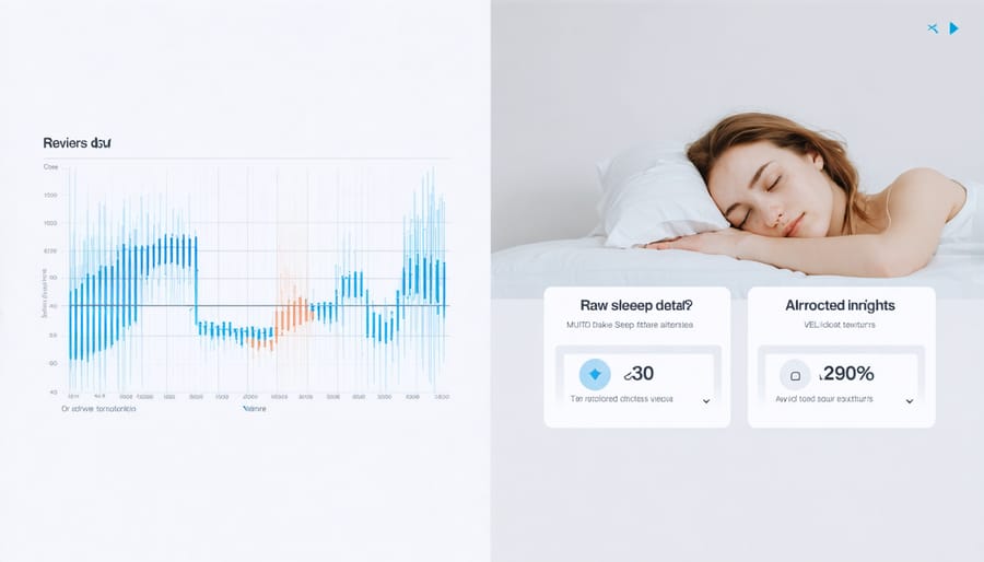 Visual comparison of raw sleep monitoring data versus AI-interpreted patterns and insights