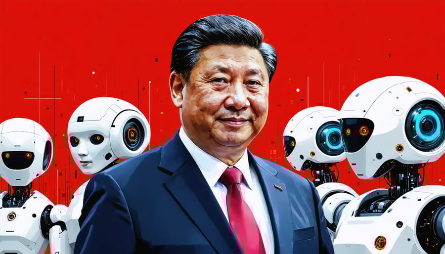 Chinese President Xi Jinping with AI and technological elements representing China's digital ambitions