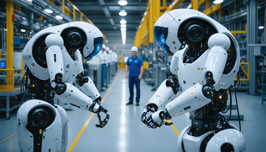 Industrial robots working alongside humans in a smart manufacturing environment