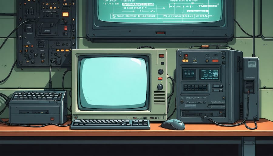 Vintage computer terminal displaying ELIZA chatbot conversation