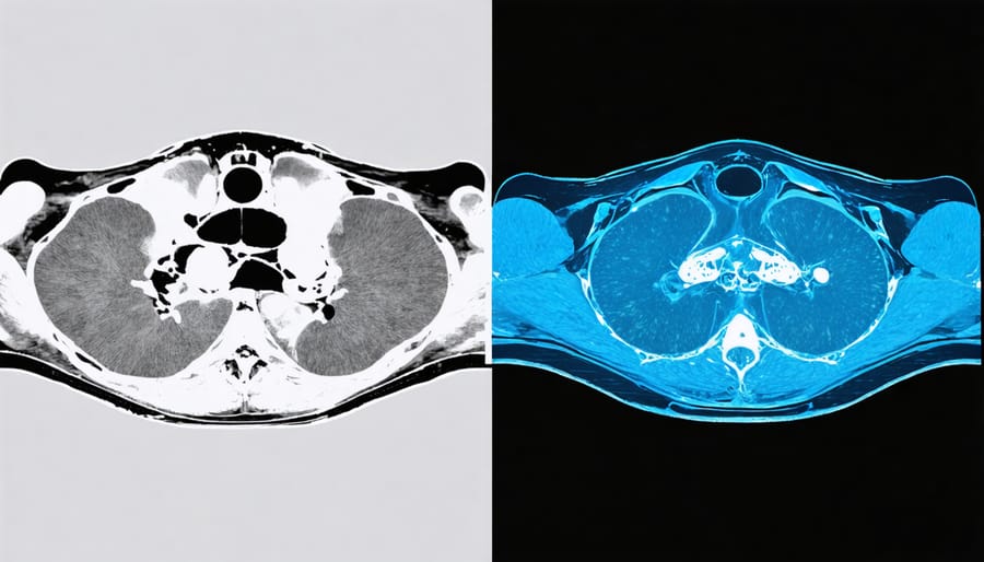 Side-by-side comparison of AI applications in healthcare diagnostics and manufacturing quality control