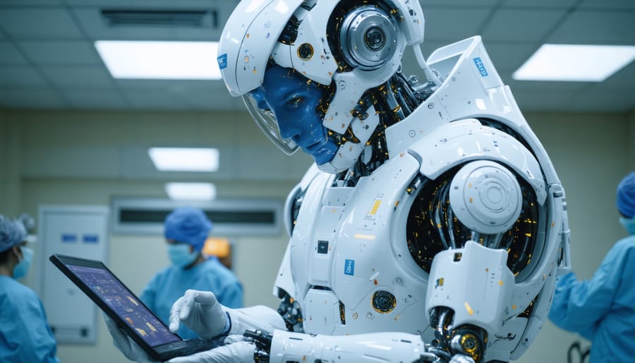 Doctor analyzing medical scan results with AI assistance software in Bangalore