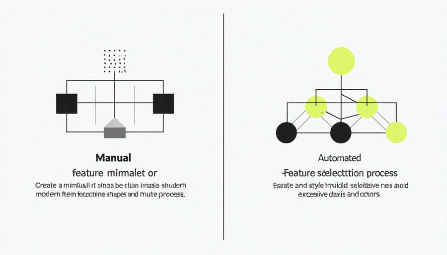 Flowchart comparing manual vs automated feature selection methods with clear advantages highlighted