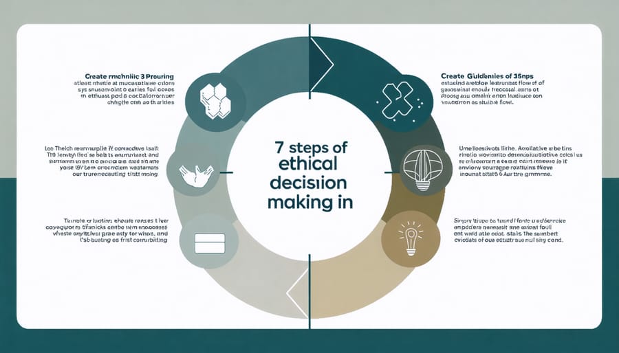 Circular diagram illustrating the 7 steps of AI ethical decision-making framework