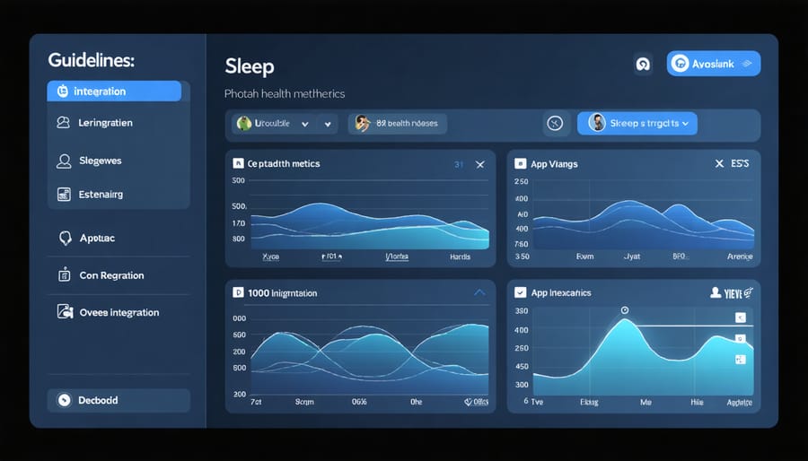 Mobile device displaying comprehensive sleep tracking dashboard with health app connections