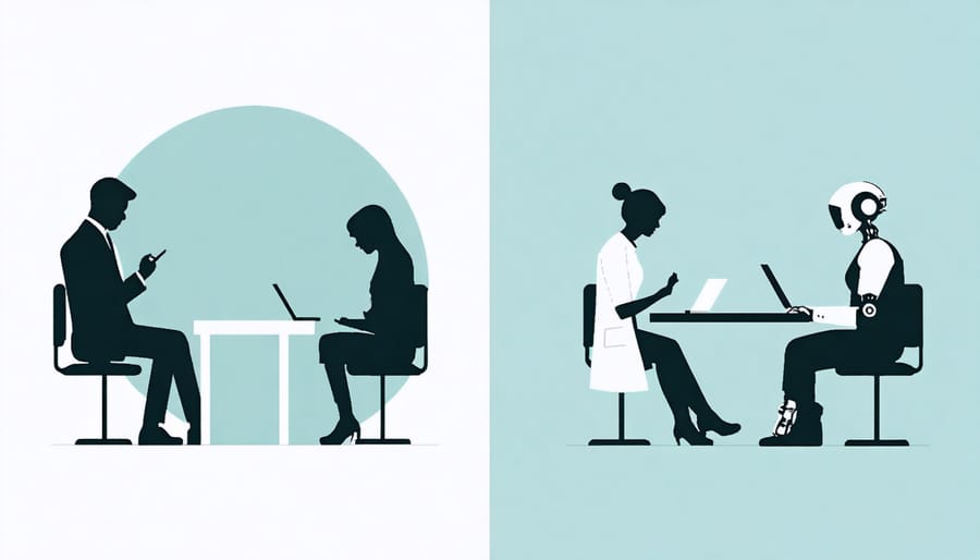 Side-by-side comparison of traditional psychiatric care and modern AI mental health solutions