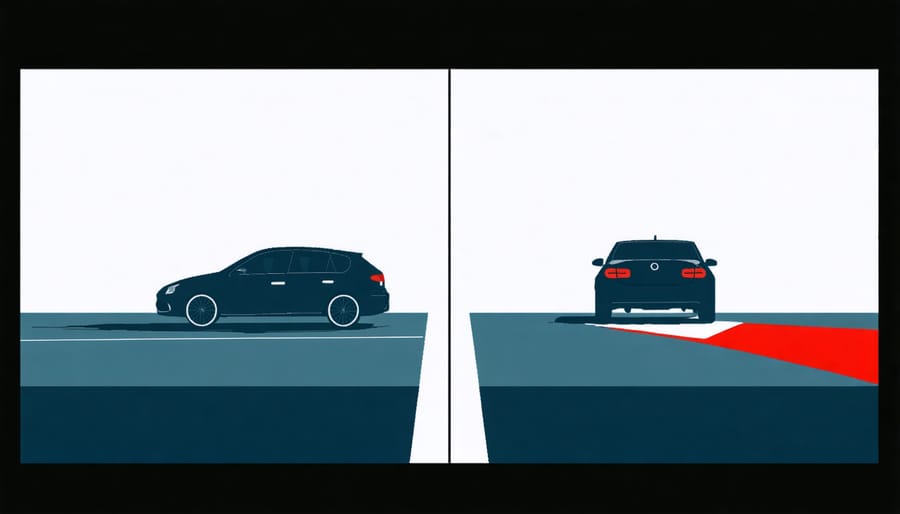 Illustration of autonomous vehicle facing an ethical dilemma with two possible collision outcomes
