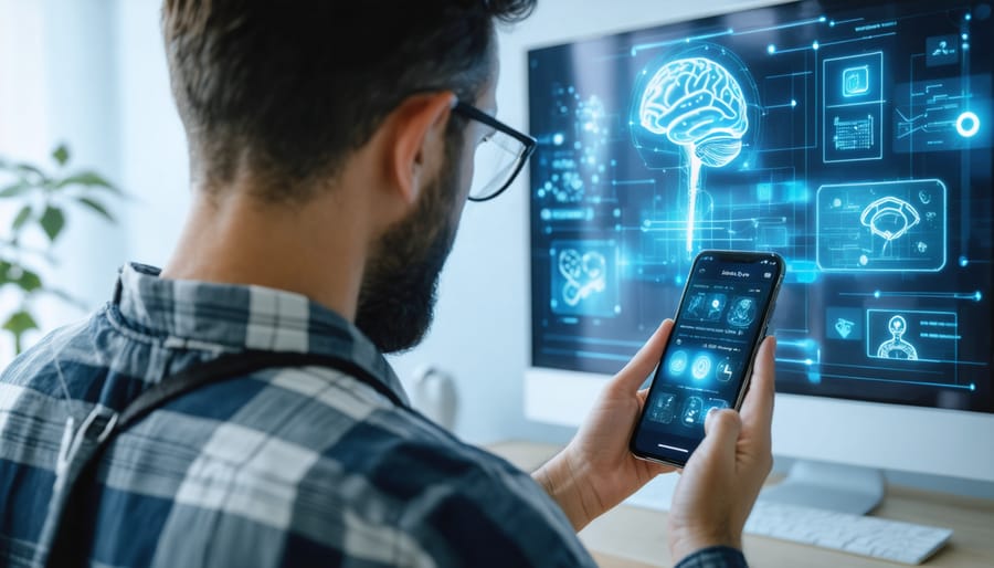 Mobile app interface showing AI virtual health assistant interaction
