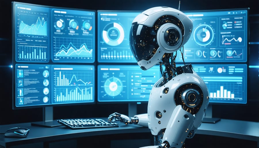 UX designer analyzing accessibility metrics on an AI-powered testing dashboard