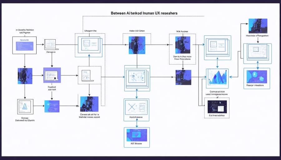 Infographic showing how AI tools and human researchers collaborate in modern UX testing
