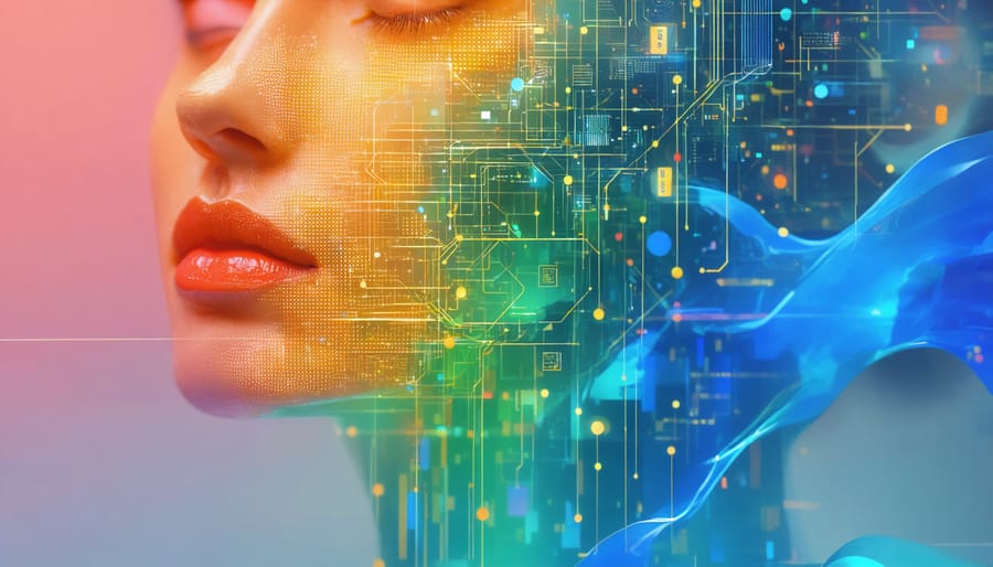 Abstract visualization of AI processing user behavior data with interconnected nodes and flowing data streams