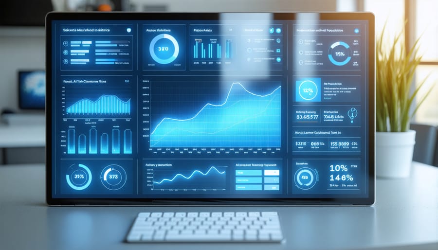Interactive dashboard displaying various AI learning progress metrics and achievements