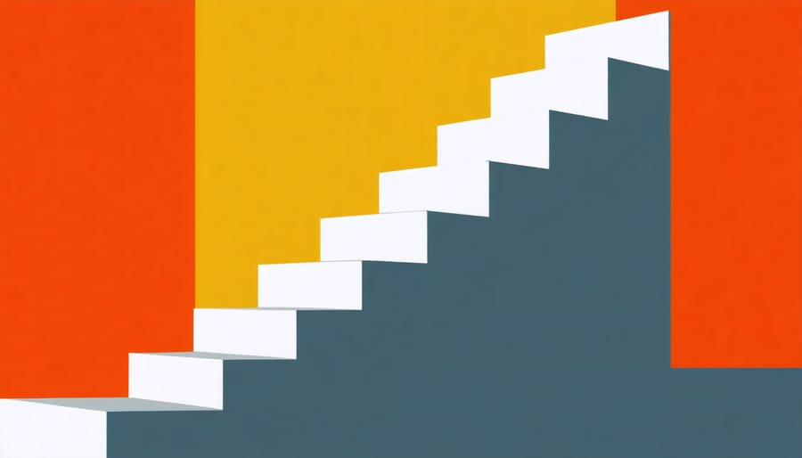 Professional climbing modern glass staircase in corporate setting