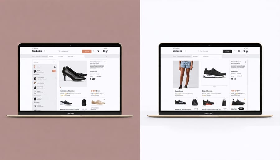 Side-by-side comparison of personalized and non-personalized e-commerce interfaces
