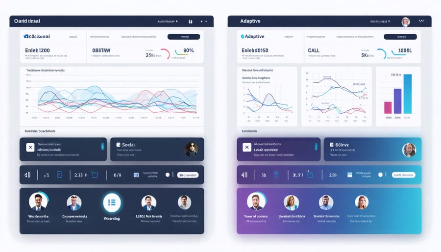 Side-by-side comparison of static and adaptive enterprise software interfaces