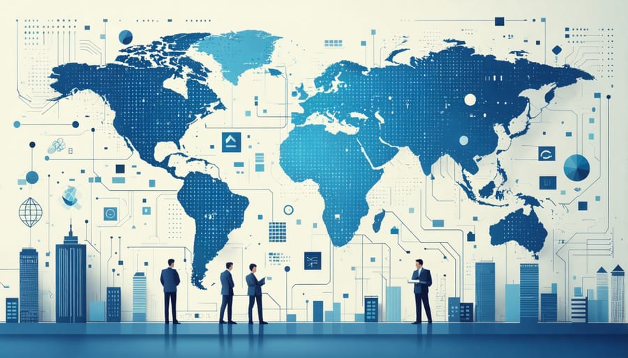 Diverse hands from multiple ethnicities interacting with AI technology interface