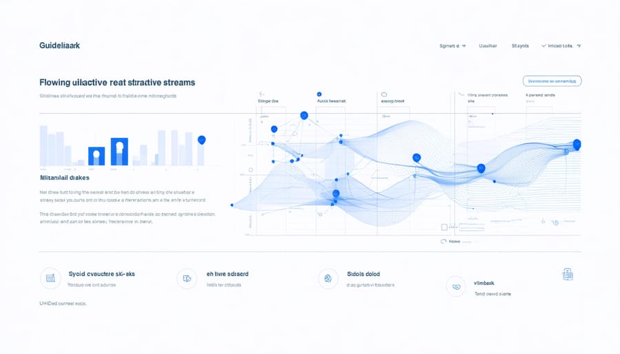 3D visualization of data streams converging into business analytics dashboards