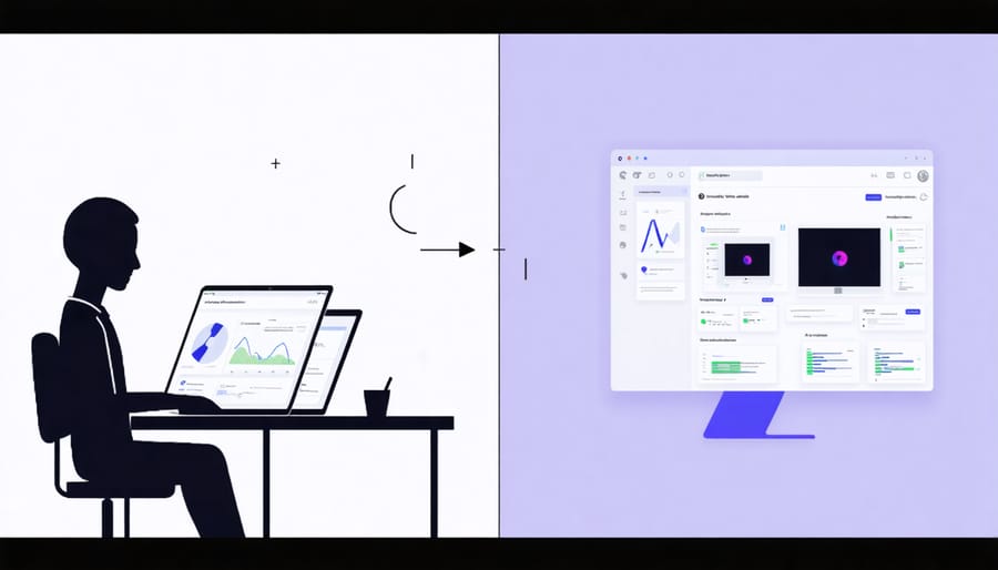 Side-by-side comparison of traditional usability lab versus modern AI-powered testing setup