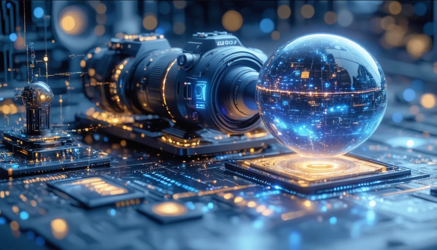 Professional reviewing data analysis and AI tools on computer monitors in modern workspace