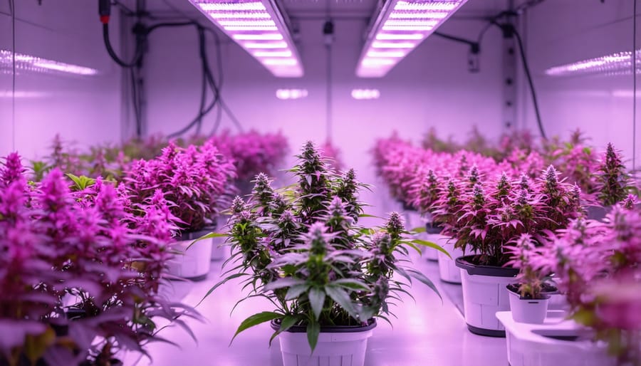 Modern cannabis research laboratory with LED grow chambers and automated equipment