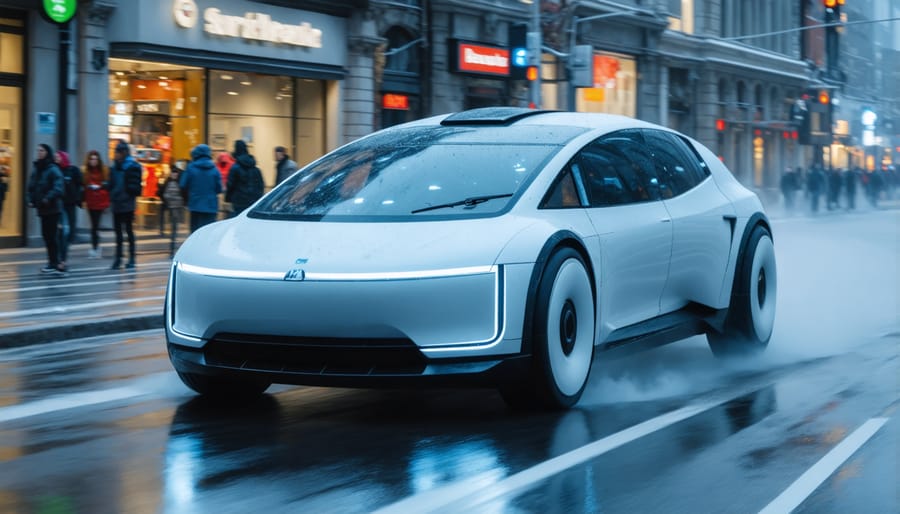 Close-up of autonomous vehicle sensor array including LIDAR and camera systems