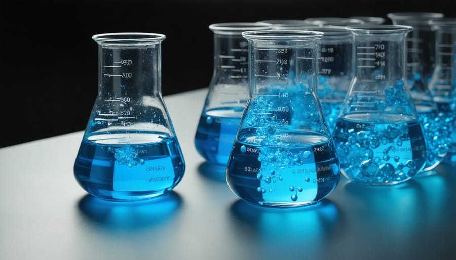 Scientist holding molecular model in laboratory setting with research equipment