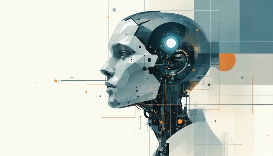 Human hand and robotic hand reaching toward each other symbolizing human-machine collaboration