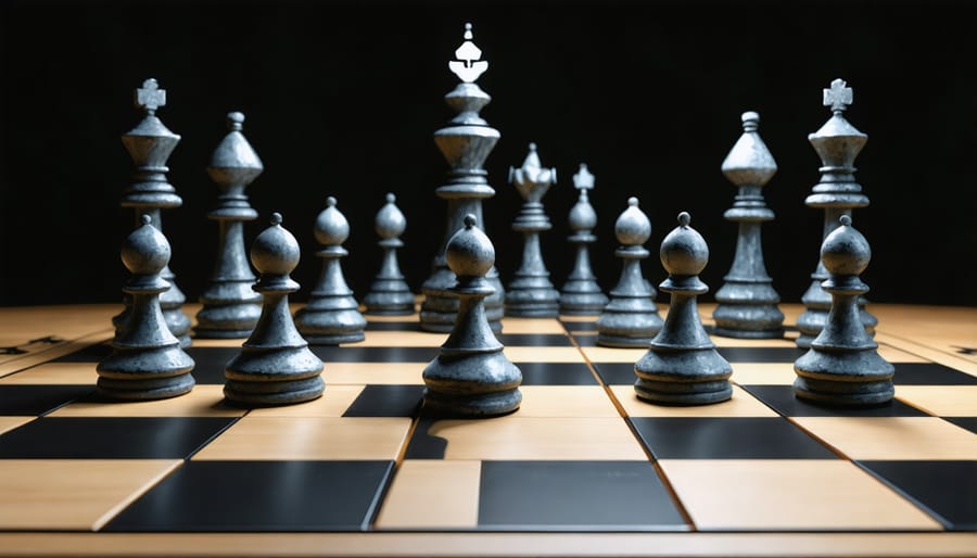 Vintage checkers board with game pieces alongside early computer punch cards and printouts