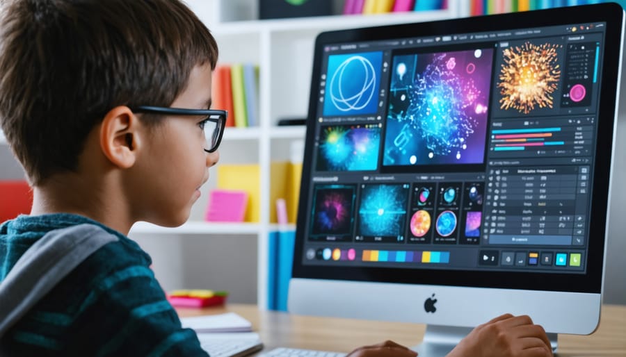 Students working on digital devices showing various levels of engagement and concentration