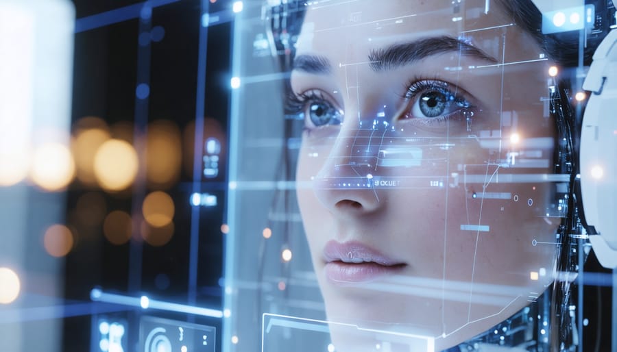 Person's face lit by laptop screen showing focused expression while using computer